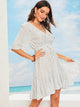 Surplice Neck Tied Shirred Waist Striped Dress