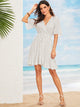 Surplice Neck Tied Shirred Waist Striped Dress