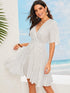 Surplice Neck Tied Shirred Waist Striped Dress