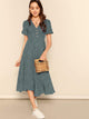 Allover Print Puff Sleeve Button Detail Dress