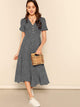 Allover Print Puff Sleeve Button Detail Dress
