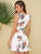Ruffle Trim Scallop Hem Floral Print Belted Dress