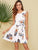 Ruffle Trim Scallop Hem Floral Print Belted Dress