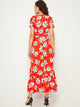 Large Floral Print Ruffle Hem Belted Surplice Dress
