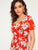 Large Floral Print Ruffle Hem Belted Surplice Dress