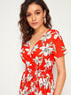 Large Floral Print Ruffle Hem Belted Surplice Dress