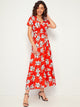 Large Floral Print Ruffle Hem Belted Surplice Dress