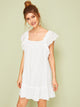 Eyelet Embroidery Square Neck Ruffle Hem Dress