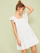 Eyelet Embroidery Square Neck Ruffle Hem Dress