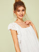 Eyelet Embroidery Square Neck Ruffle Hem Dress