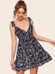 Knot Shoulder Backless Ruffle Hem Slip Dress