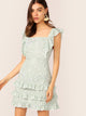 Tie Back Ruffle Trim Ditsy Floral Layered Dress