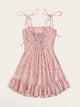 Knot Strap Shirred Back Ditsy Floral Dress