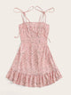 Knot Strap Shirred Back Ditsy Floral Dress