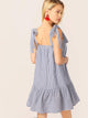 Knot Shoulder Drop Waist Striped Dress