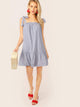 Knot Shoulder Drop Waist Striped Dress