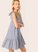 Knot Shoulder Drop Waist Striped Dress