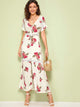 Lace Insert Ruffle Hem Floral Maxi Shirt Dress