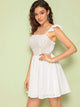 Shirred Back Schiffy Dress With Ruffle Strap