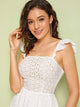 Shirred Back Schiffy Dress With Ruffle Strap