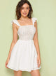 Shirred Back Schiffy Dress With Ruffle Strap