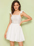 Shirred Back Schiffy Dress With Ruffle Strap