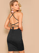 Lace Up Backless Satin Bodycon Dress