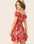 Off Shoulder Shirred Waist Floral Print Dress