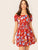 Off Shoulder Shirred Waist Floral Print Dress