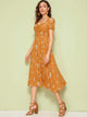 Floral Print Ruched Front Flare Dress