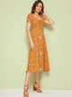 Floral Print Ruched Front Flare Dress