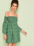 Ditsy Floral Shirred Off Shoulder Dress