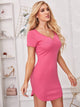 V-neck Curved Hem Bodycon Dress