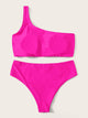 Plus Neon Pink One Shoulder Bikini Set