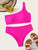 Plus Neon Pink One Shoulder Bikini Set