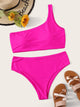 Plus Neon Pink One Shoulder Bikini Set