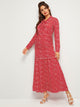 Tie Neck Love Print Frill Trim Maxi Dress