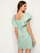Striped Button Front Butterfly Sleeve Dress