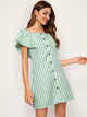 Striped Button Front Butterfly Sleeve Dress