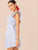 Ruffle Armhole Shirred Bodice Striped Dress