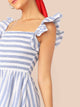 Ruffle Armhole Shirred Bodice Striped Dress