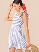 Ruffle Armhole Shirred Bodice Striped Dress