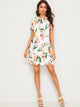 Keyhole Back Scallop Trim Floral Print Dress