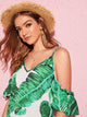 Tropical Print Cold Shoulder Dress