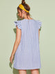 V-neck Ruffle Armhole Embroidery Striped Dress
