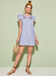 V-neck Ruffle Armhole Embroidery Striped Dress