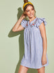 V-neck Ruffle Armhole Embroidery Striped Dress