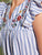 V-neck Ruffle Armhole Embroidery Striped Dress
