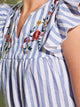 V-neck Ruffle Armhole Embroidery Striped Dress