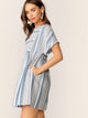 Rolled Cuff Pocket Side Striped Smock Dress